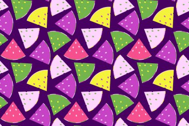 Parlak karpuz vektör kusursuz desen. Kumaş, tekstil, kapak, duvar kağıdı, takvim için meyve kırmızısı ve yeşil yinelenen arka plan. Organik vejetaryen yemek arkaplanı. EPS 10