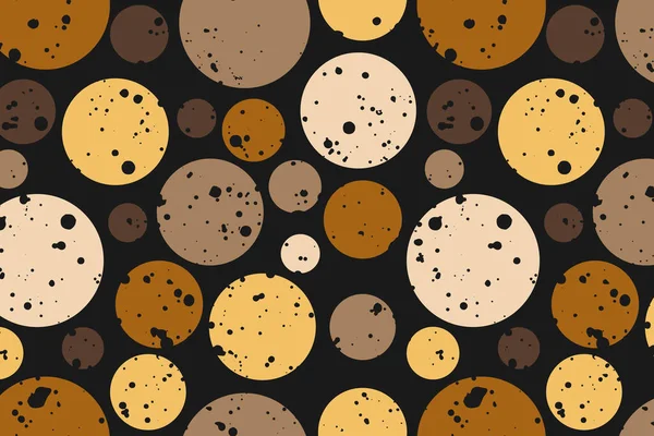 Brown Yellow Circles Dark Background Abstract Geometric Seamless Pattern Different — Stock Vector