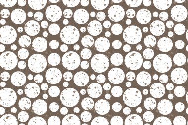 Kahverengi arka planda beyaz daireler. Farklı baskı dizaynı, broşür şürü, tekstil, duvar kağıdı, ambalaj kağıdı ve takvim için elle çizilmiş soyut, pürüzsüz desen. EPS 10