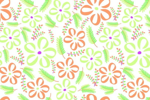 Pastell Handritad Blommig Sömlös Mönster Vektorillustration Med Blommor Och Blad — Stock vektor
