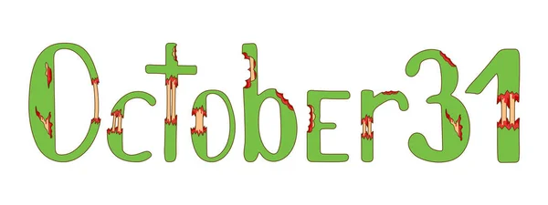 Outubro Trinta Lettering Halloween Fonte Estilo Zumbi Para Desenhos Impressão — Vetor de Stock