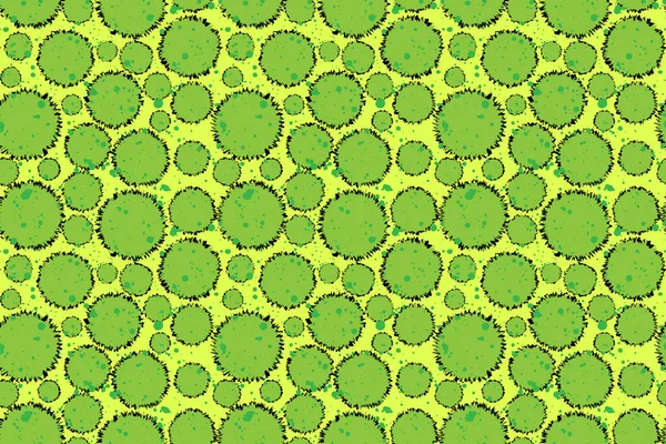 Zielone Kształty Wyglądają Jak Bakterie Przez Bezszwowy Wzór Mikroskopu Ręcznie — Wektor stockowy