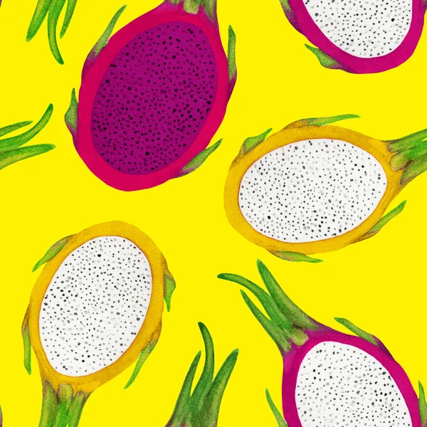 Padrão Sem Costura Dragonfruit Aquarela Ilustração Frutas Exóticas Para Papel — Fotografia de Stock