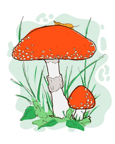 Amanita muscaria dans l'illustration vectorielle de l'herbe — Image vectorielle