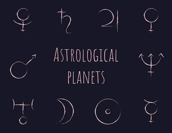 Planeta astrológico desenhado à mão símbolos pincelada — Vetor de Stock