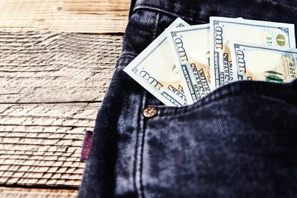 Banconote Dollaro Nella Tasca Posteriore Jeans Copyspace — Foto Stock