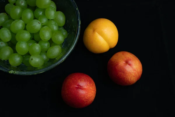 Various Fresh Fruits Black Background — Stock Photo, Image
