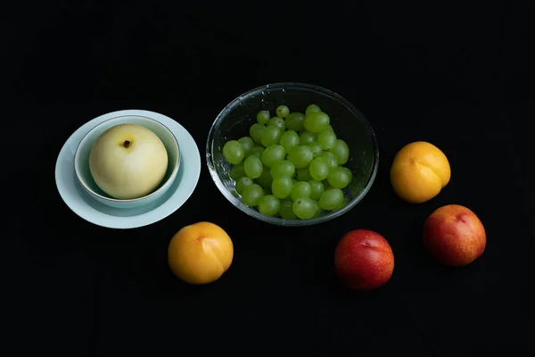 Various Fresh Fruits Black Background — Stock Photo, Image