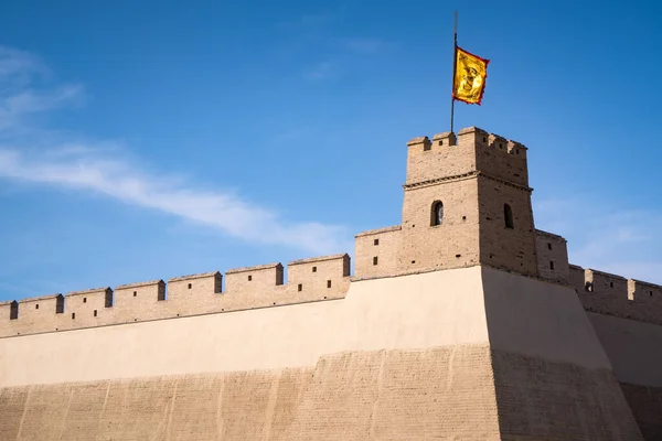 The majestic Jiayuguan Great Wall Corner Tower in Gansu Province, China.The turret of the Great Wall in Jiayuguan, Gansu, China
