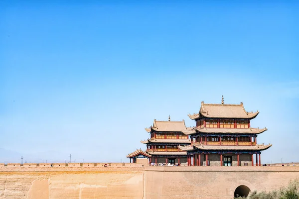 Majestueuse Tour Guet Jiayuguan City Dans Province Gansu Chine Caractères — Photo