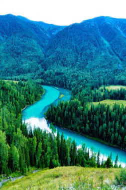 Yazın Kanas Gölü, Altay, Xinjiang, Çin. Yazın Kanas Gölü, Xinjiang, Çin 'de güzel ve sessiz.