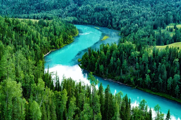 Yazın Kanas Gölü, Altay, Xinjiang, Çin. Yazın Kanas Gölü, Xinjiang, Çin 'de güzel ve sessiz.