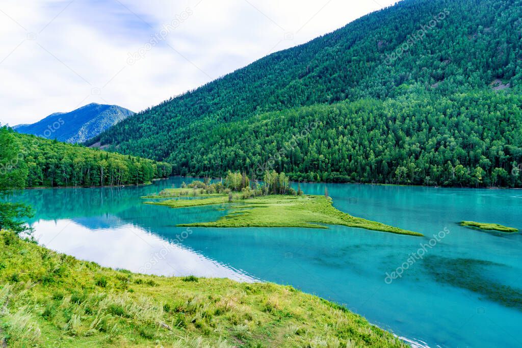 beautiful Kanas Lake Wolong Bay in summerAltay, Xinjiang, China