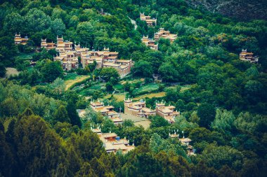 Jiaju Tibet köyü, Batı Sichuan, Çin 'de bir Tibet topluluğu. Sichuan 'daki Tibet bölgelerinin karakteristik konutları. Jiaju Tibetli VillageDanba Yerel Kalesi Çin 'de