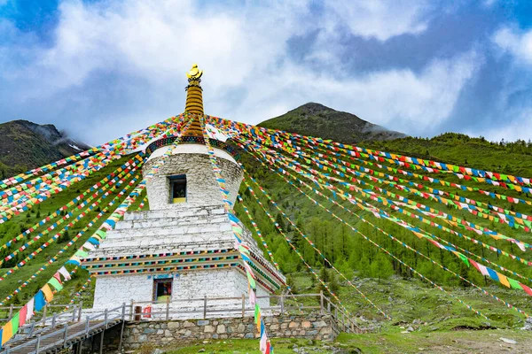 Пагода Молитви Шуанк Яогу Сиґуніаншань Провінція Сичуань Китай Тибетські Білі — стокове фото