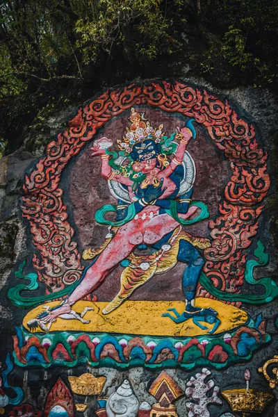 Peintures Murales Tibétaines Dans Les Sculptures Murales Pierre Temple Dongga — Photo
