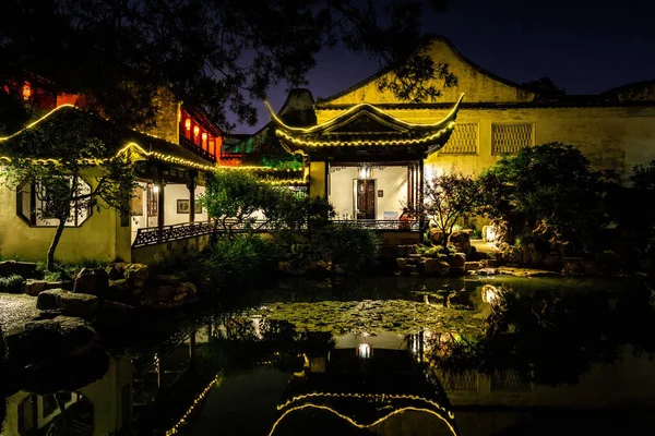 Night view of the net teacher garden in Suzhou, China.Night view of the net wangshi garden in Suzhou, China