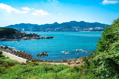 Liugong Adası Weihai City, Weihai, Shandong, Çin 'e bakar.. 