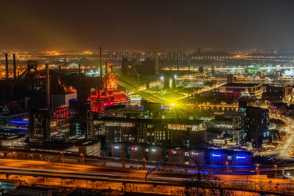 Widok Nocy Shougang Park Beijing Iron Steel Museum Pekin Chiny — Zdjęcie stockowe