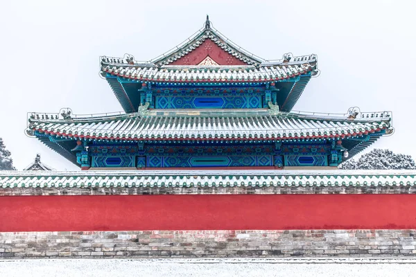 Red Wall Snow at West Side Hall of Temple of Heaven, Beijing, China