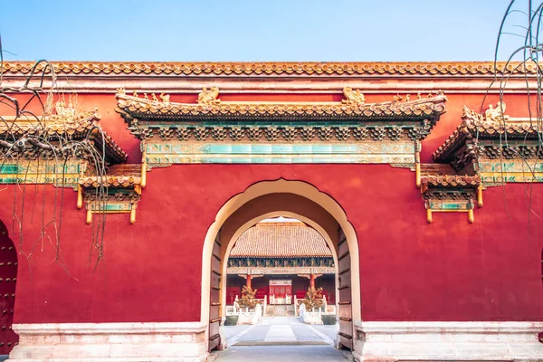 Puerta Acristalada Cinco Colores Taimiaothe Ancestral Templein Beijing China Palacio — Foto de Stock