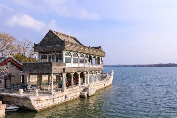 Barco Piedra Kunming Lake Palacio Verano Beijing China — Foto de Stock