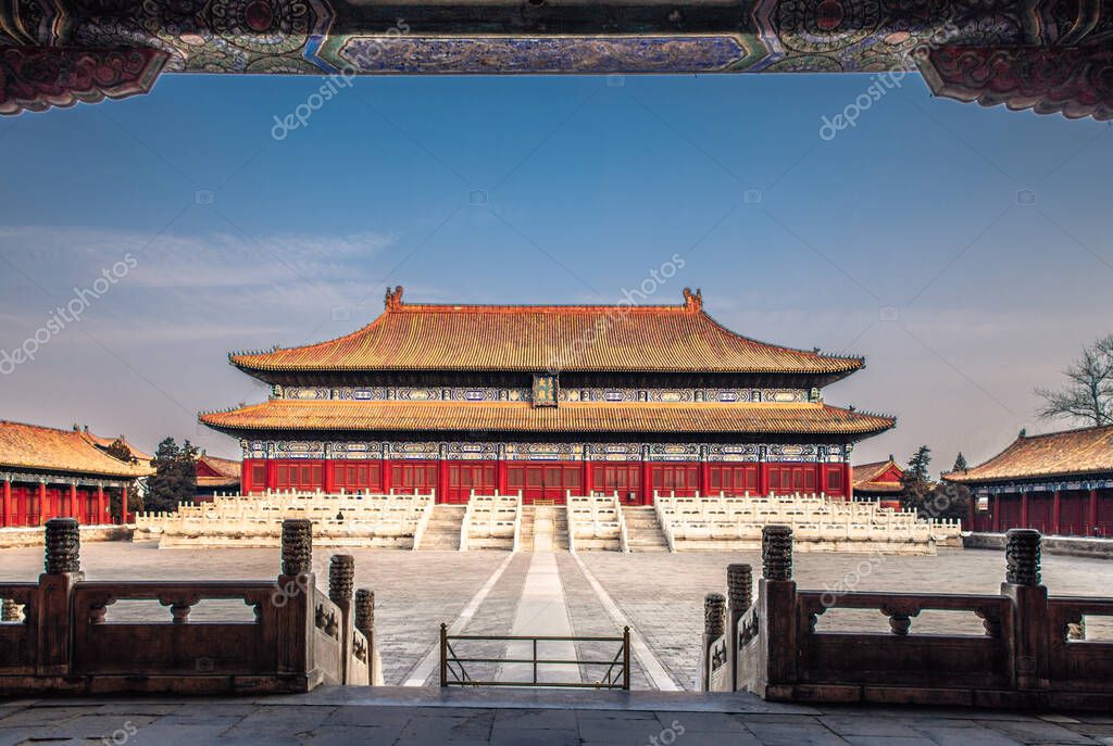 The Ancestral TempleTaimiao, Beijing, China. Beijing labor people's Cultural Palace. Chinese translation of plaque: the Ancestral TempleTaimiao