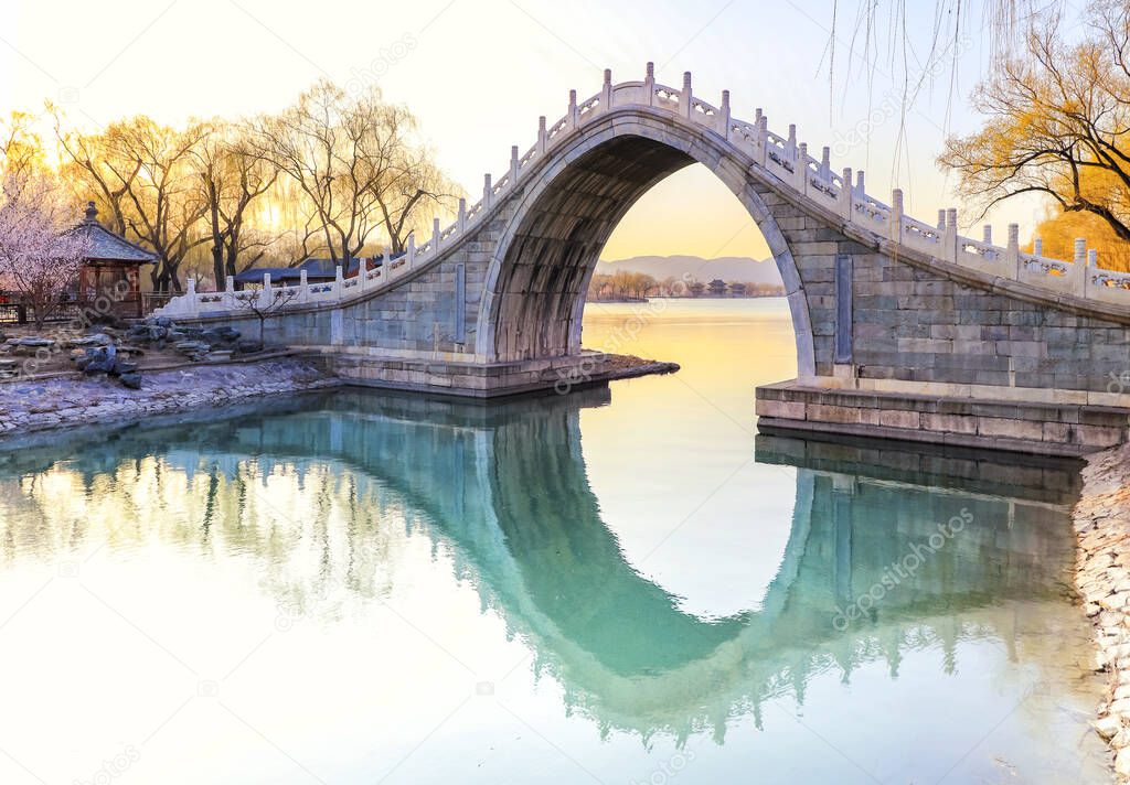 Early Spring Scenery of Xiuyi Bridge in Summer Palace, Beijing, China