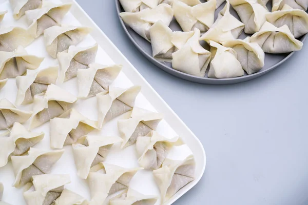 Geleneksel Çin Yemeği Wontonu Beyaz Bir Tabağa Konur Lezzetli Wonton — Stok fotoğraf