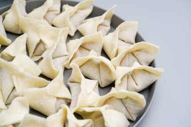 Geleneksel Çin yemeği wontonu servis tabağına konur..