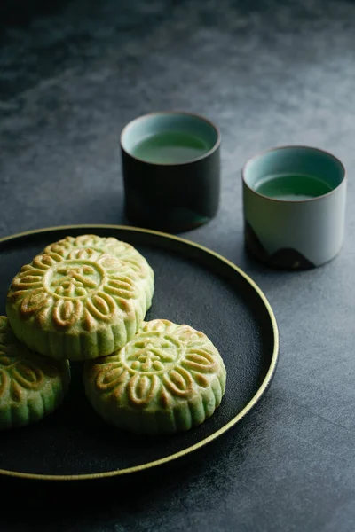 Вкусный Китайский Традиционный Выпечка Зеленый Чай Чипсы Тарелка Вкусного Китайского — стоковое фото
