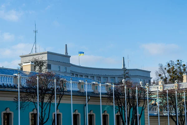 Kyiv Ukraine January 2020 Прапор Вершині Будівлі Верховної Ради Будівля — стокове фото