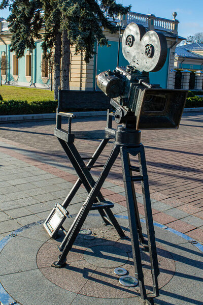 KYIV, UKRAINE - JANUARY 12,2020: Monument: filmmaker, observer in Kyiv, Ukraine on January 12, 2020. 