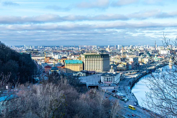 Kyiv Ucrania Enero 2020 Vista Panorámica Del Distrito Podol Río — Foto de Stock