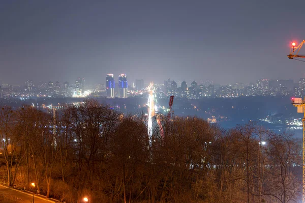 Nachtansicht Der Metro Brücke Vom Rechten Ufer Des Dnjepr Kiew — Stockfoto