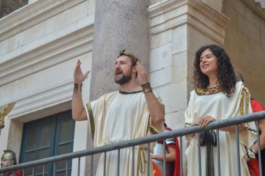 15 Haziran 'da Diocletian' ın sarayında Roma İmparatoru sahnesi. 15 Haziran 2019 'da Split' te.