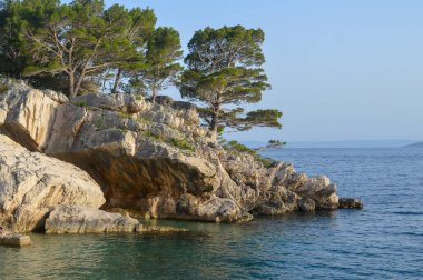 Hırvatistan 'ın Dalmaçya kenti Makarska' nın Brela tatil beldesinde Punta Rata plajı yakınlarında yürüyüş 