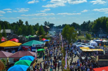 Velyki Sorochintsi, UKRAINE - 25 Ağustos 2017: İnsanlar Ukrayna 'nın ulusal yıllık pazarı 
