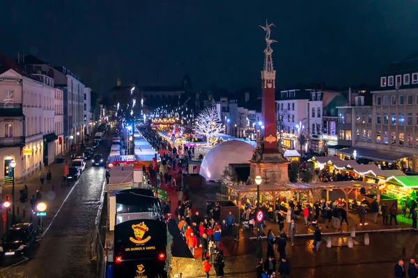 Bruxelas Bélgica Dezembro 2018 Bruxelas Vista Noturna Roda Gigante Natal — Fotografia de Stock