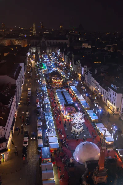 Brussel België December 2018 Brussels Night View Van Kerst Reuzenrad — Stockfoto
