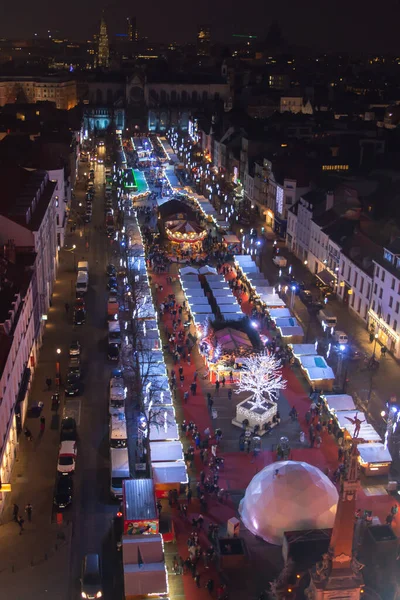 Bruxelas Bélgica Dezembro 2018 Bruxelas Vista Noturna Roda Gigante Natal — Fotografia de Stock
