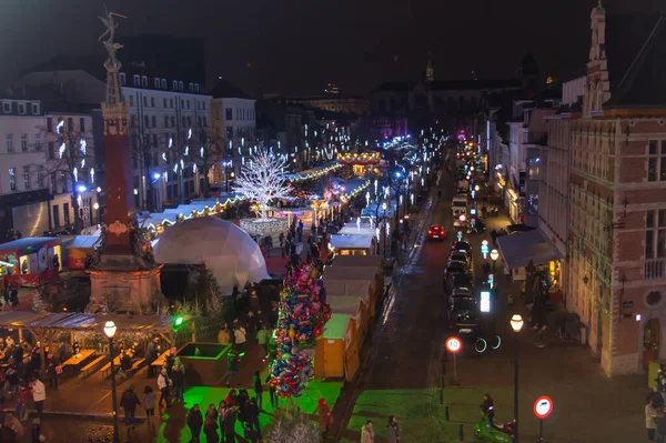 Brussel België December 2018 Brussels Night View Van Kerst Reuzenrad — Stockfoto