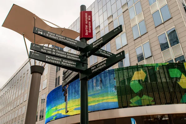 Bruxelles Belgique Janvier 2019 Panneau Routier Dans Quartier Parlement Européen — Photo