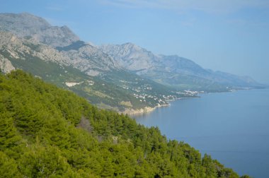 Adriyatik Denizi kıyısı. Hırvatistan 'ın Dalmaçyalı Makarska Rivierası