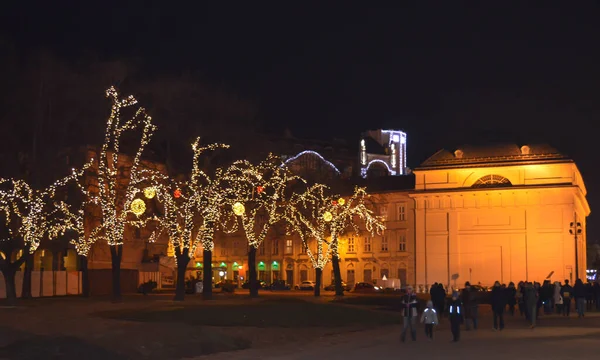 Будапест Хангария Декабря 2017 Года Рождественское Украшение Ночной Улице Будапеште — стоковое фото