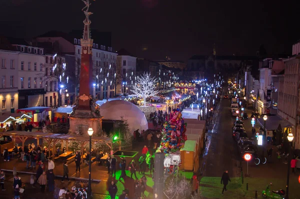 Brussel België December 2018 Brussels Night View Van Kerst Reuzenrad — Stockfoto