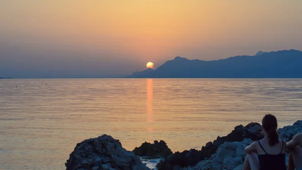 Захід Сонця Адріатичному Морі Макарській Хорватія — стокове фото