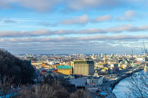 Kyiv Ucrania Enero 2020 Vista Panorámica Del Distrito Podol Río — Foto de Stock