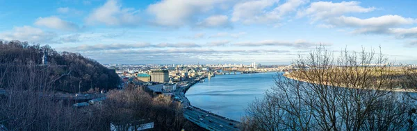 Kyiv Ucrania Enero 2020 Vista Panorámica Del Distrito Podol Río — Foto de Stock