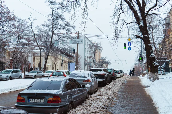 Киев Украина Января 2019 Улицы Автомобили После Снежной Бури Киеве — стоковое фото